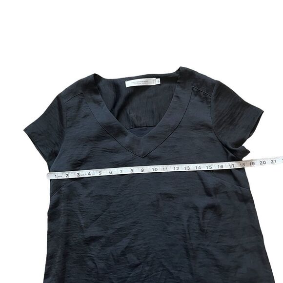 CONTEMPORAINE Black Sateen Finish V Neck Short Sleeve Dressy Top S - Picture 5 of 8